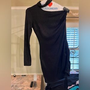 H:ours Black Sparkly Mini Dress, One Sleeve